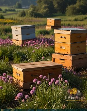 Alveari tra i fiori di cipolla, fonte del Miele di Cipolla